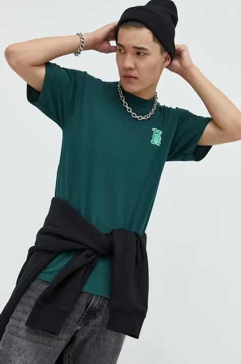 Bavlnené tričko HUF X Trasher zelená farba, s potlačou