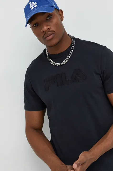 Бавовняна футболка Fila колір чорний з аплікацією