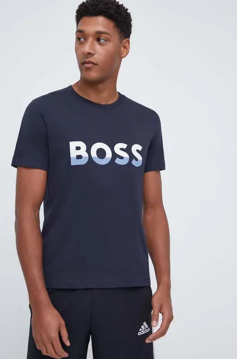 BOSS t-shirt bawełniany BOSS ATHLEISURE kolor niebieski z nadrukiem