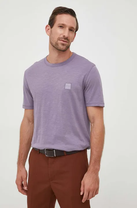 Бавовняна футболка BOSS BOSS CASUAL колір фіолетовий з аплікацією