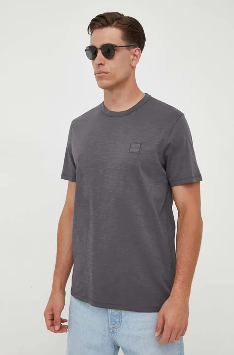 BOSS t-shirt bawełniany BOSS ORANGE kolor szary z aplikacją