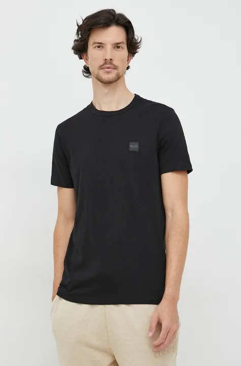 Bavlnené tričko BOSS Boss Casual , čierna farba, jednofarebné