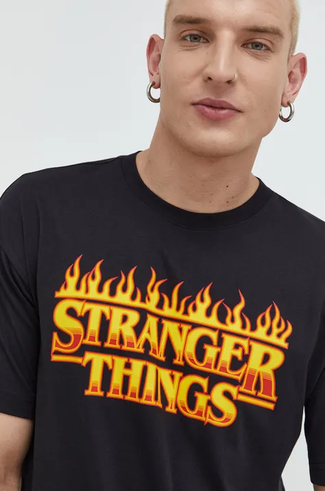 Champion tricou din bumbac Xstranger Things culoarea negru, cu imprimeu