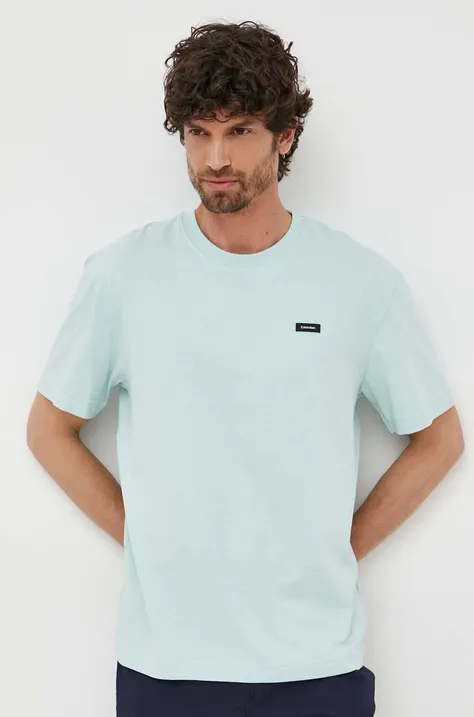 Calvin Klein t-shirt bawełniany kolor niebieski z aplikacją