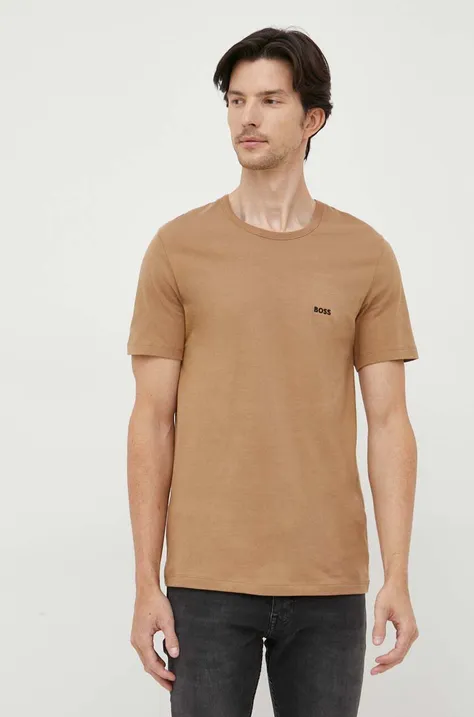 Βαμβακερό μπλουζάκι BOSS 3-pack χρώμα: μπεζ