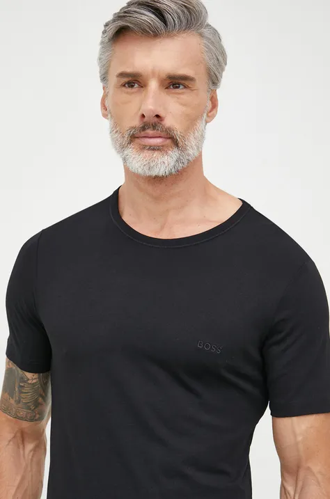 Βαμβακερό μπλουζάκι BOSS χρώμα: μαύρο