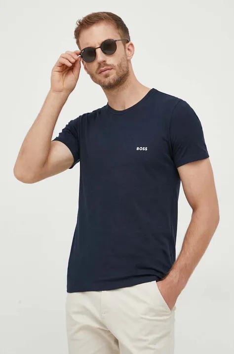 Bombažna kratka majica BOSS (3-pack) mornarsko modra barva