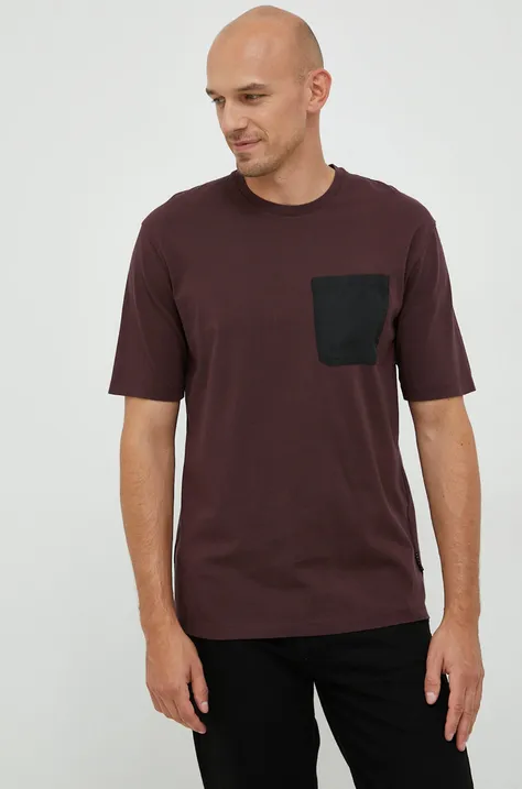 Sisley t-shirt bawełniany kolor bordowy gładki