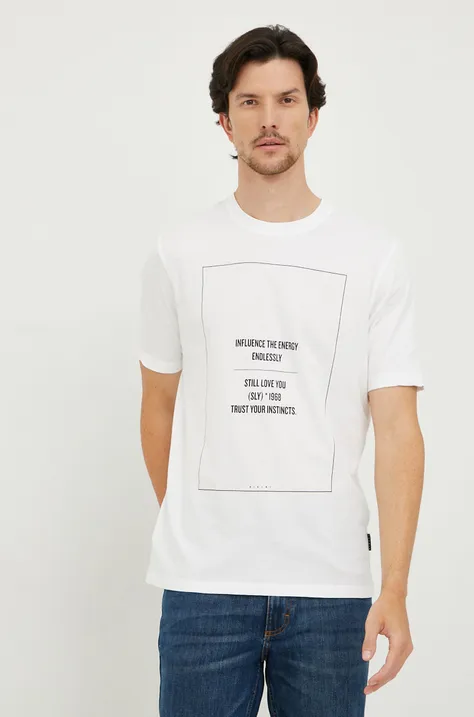 Sisley t-shirt bawełniany kolor biały z nadrukiem