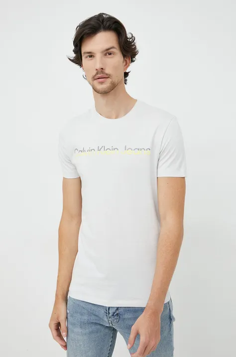 Calvin Klein Jeans t-shirt bawełniany kolor szary z nadrukiem