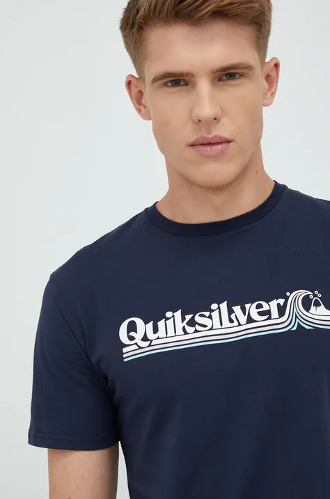 Pamučna majica Quiksilver boja: tamno plava, s tiskom