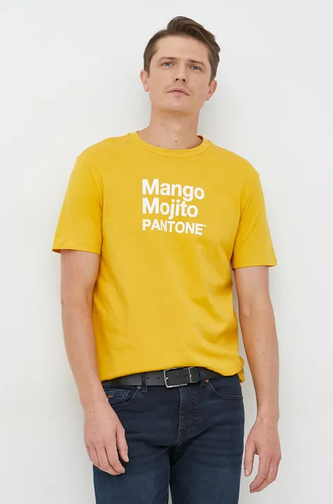 Памучна тениска United Colors of Benetton в жълто с принт