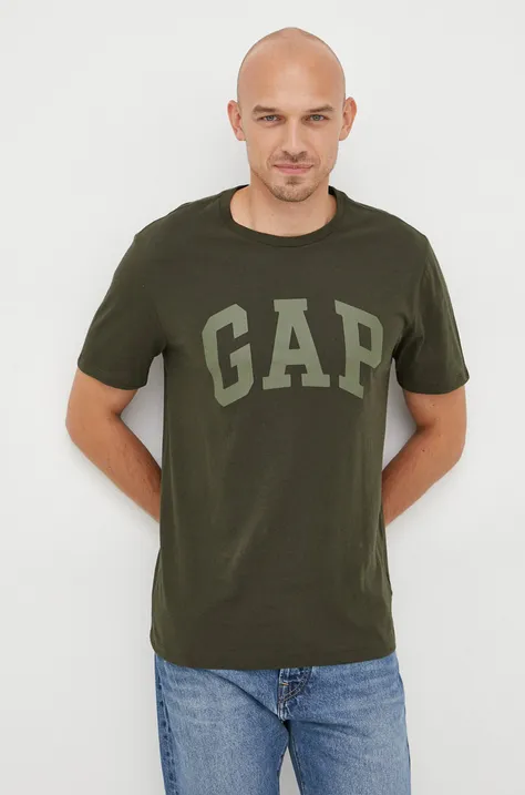 GAP t-shirt bawełniany (2-pack) kolor zielony z nadrukiem