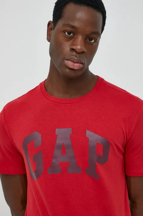 Pamučna majica GAP boja: crvena, s tiskom