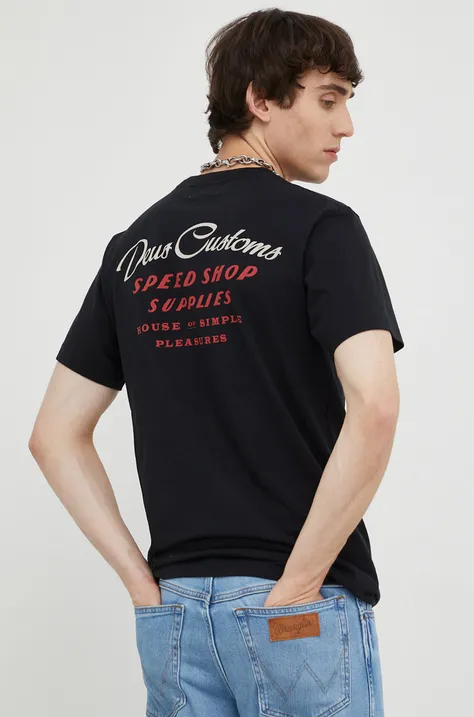 Deus Ex Machina t-shirt bawełniany kolor czarny z nadrukiem