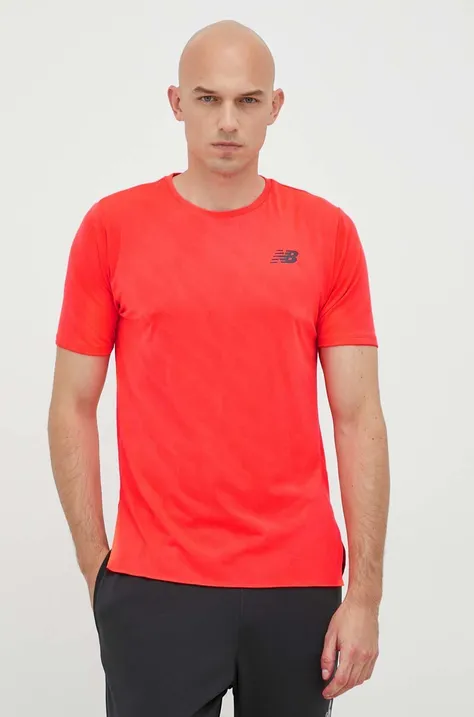 New Balance t-shirt do biegania NYC Marathon Q Speed kolor czerwony gładki