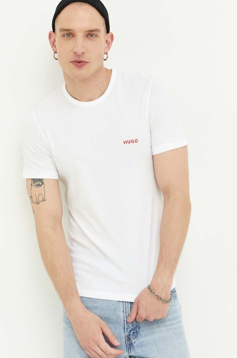 HUGO T-shirt bawełniany 3-pack kolor zielony z nadrukiem 50480088