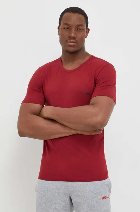 Bavlnené tričko HUGO 3-pak tmavomodrá farba, s potlačou