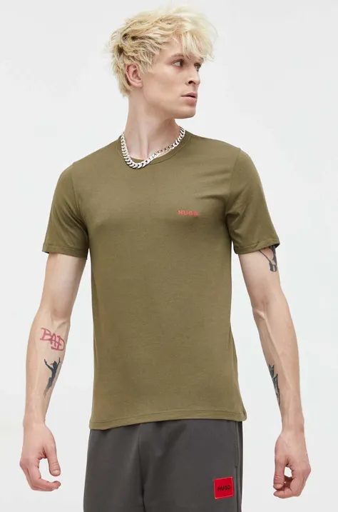 Bombažna kratka majica HUGO 3-pack zelena barva