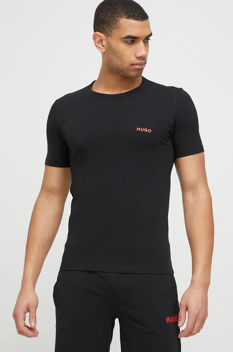 Bombažna kratka majica HUGO 3-pack črna barva
