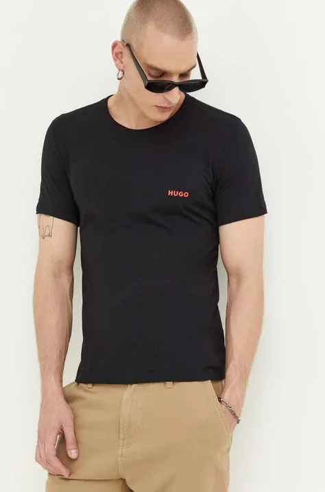 Pamučna majica HUGO 3-pack boja: crna, s tiskom
