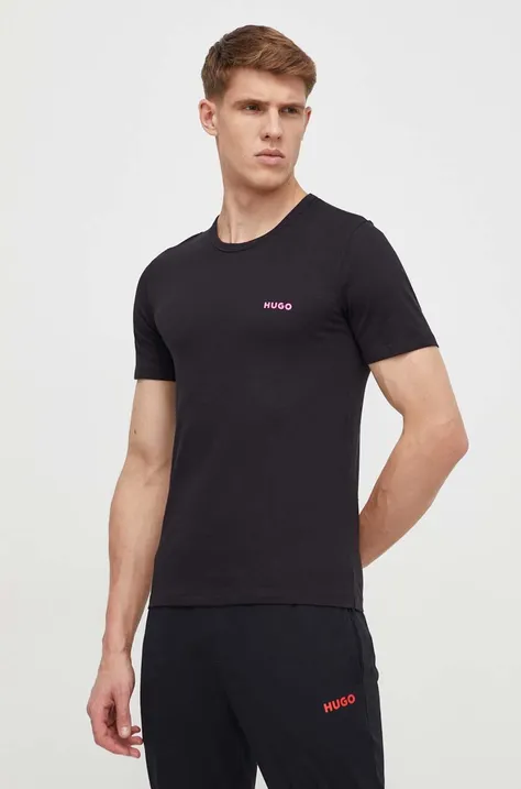 Bavlnené tričko HUGO 3 - pack 3-pak pánske, čierna farba, s potlačou