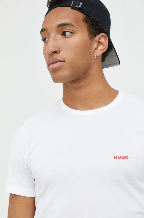 Bavlněné tričko HUGO 3-pack bílá barva, s potiskem, 50480088