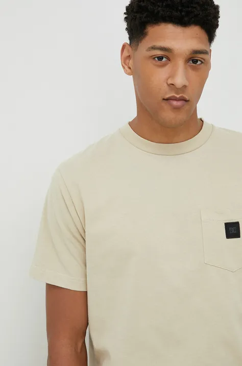 DC t-shirt bawełniany kolor beżowy gładki