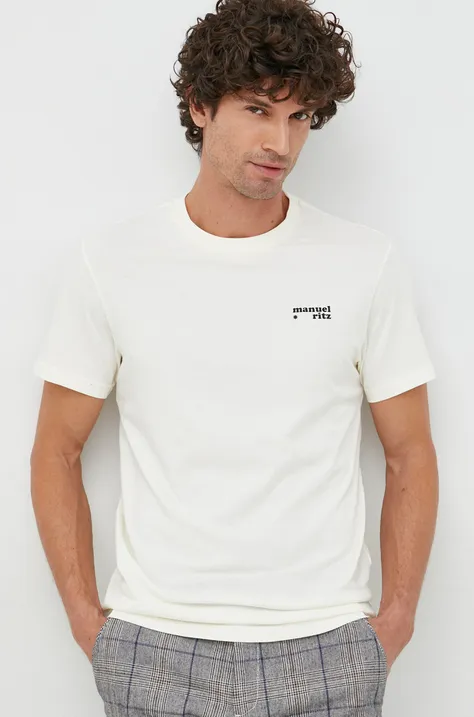 Manuel Ritz t-shirt bawełniany kolor beżowy z nadrukiem