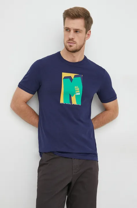 Pamučna majica United Colors of Benetton boja: tamno plava, s tiskom