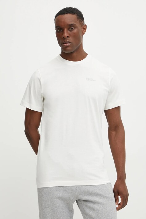 Jack Wolfskin tricou din bumbac Essential culoarea bej, neted, 1808382