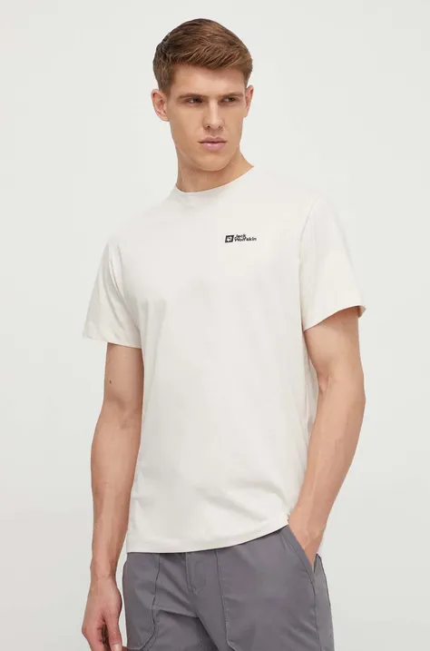 Jack Wolfskin t-shirt bawełniany męski kolor beżowy gładki 1808382