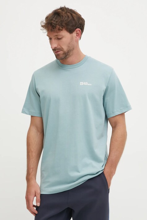 Jack Wolfskin tricou din bumbac Essential culoarea turcoaz, neted, 1808382