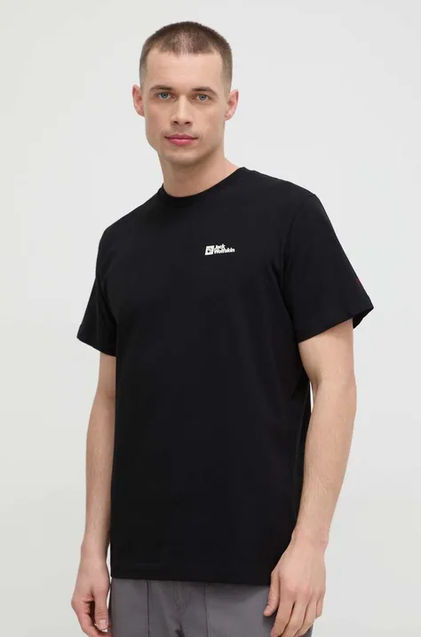 Βαμβακερό μπλουζάκι Jack Wolfskin ανδρικά, χρώμα: μαύρο