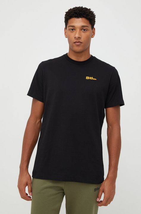 Бавовняна футболка Jack Wolfskin колір чорний з принтом