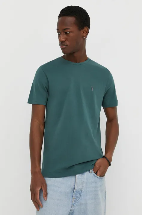 Bavlněné tričko AllSaints zelená barva
