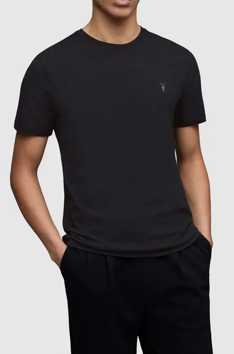 Памучна тениска AllSaints в черно с изчистен дизайн