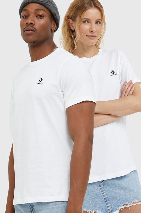 Памучна тениска Converse в бяло с изчистен дизайн