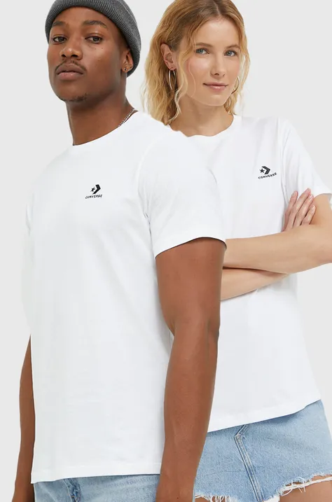 Bavlnené tričko Converse 10023876.A01-WHITE, biela farba, jednofarebný