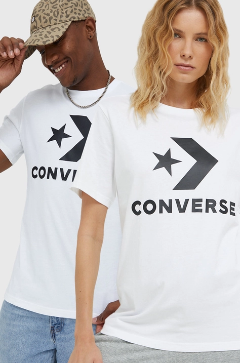 Converse tricou din bumbac culoarea alb, cu imprimeu