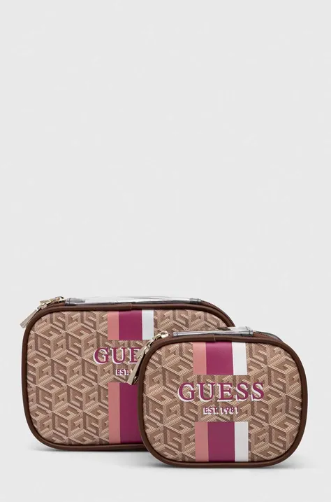 Kozmetična torbica Guess 2-pack rjava barva