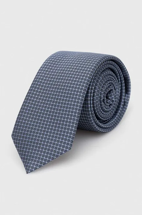 HUGO krawat z domieszką jedwabiu kolor niebieski
