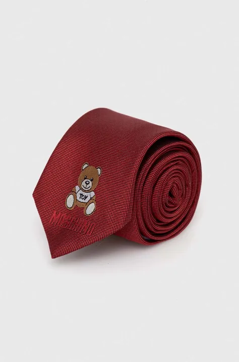 Moschino krawat jedwabny kolor czerwony