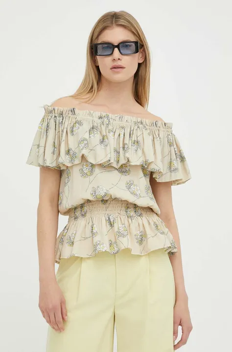 Bruuns Bazaar bluzka Oleander Edias damska kolor beżowy wzorzysta