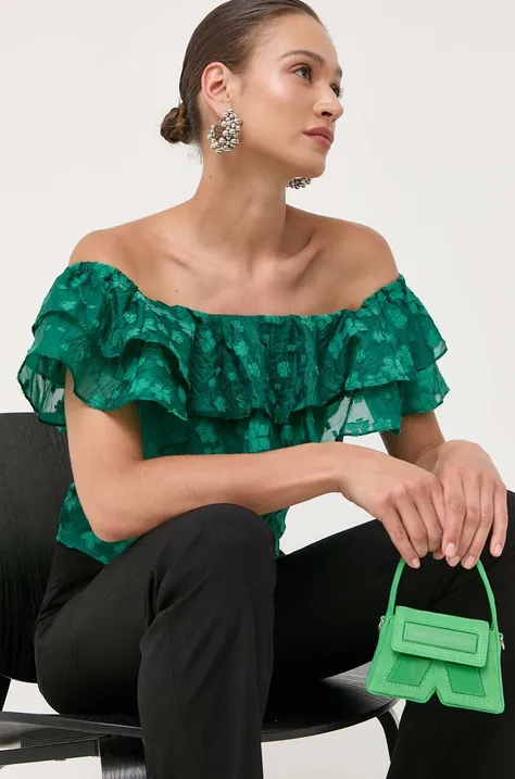 Blúzka Custommade dámska, zelená farba, kvetované