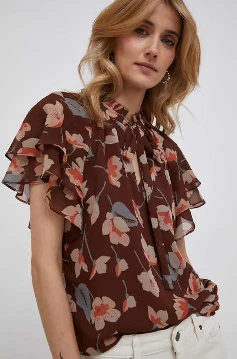 Lauren Ralph Lauren bluza femei, culoarea maro, in modele florale