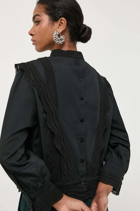 Ivy Oak koszula bawełniana damska kolor czarny regular ze stójką