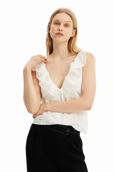 Блузка Desigual жіноча колір білий однотонна
