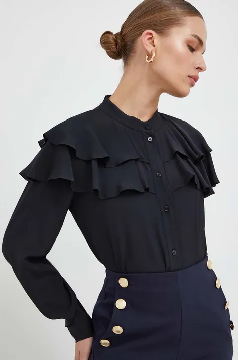 Tričko s prímesou hodvábu Marella čierna farba, regular, so stojačikom