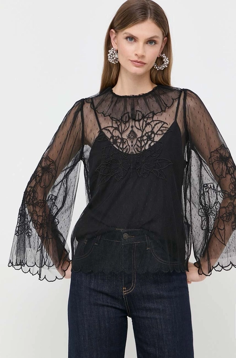 Bluza Twinset za žene, boja: crna, s aplikacijom